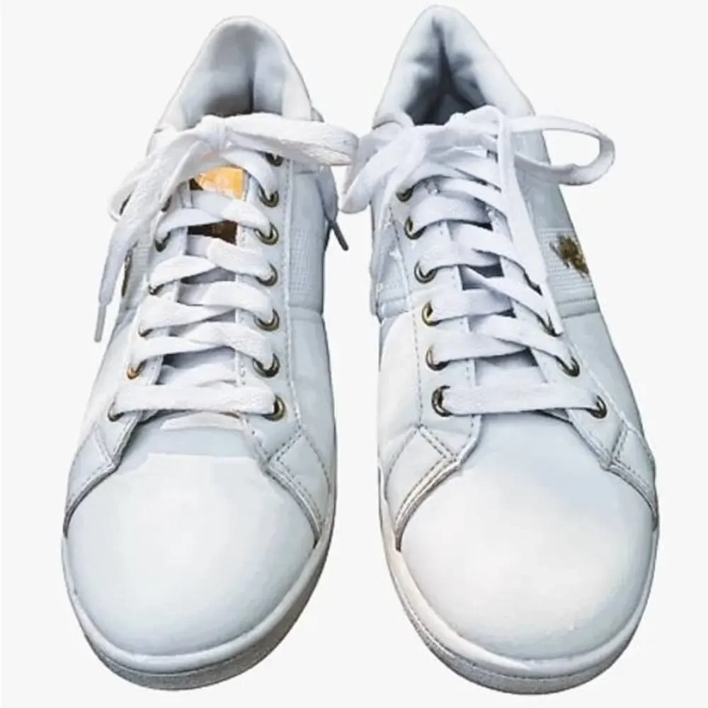 US POLO Women's White & Gold Leather Soles Sneakers ~ 7.5